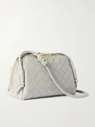 Bottega Veneta Borsa A Spalla In Pelle Con Motivo Intrecciato Concert Pouch - Grigio