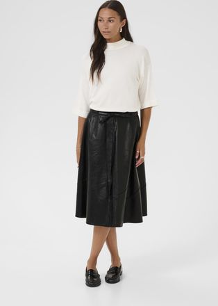 Kaffe Leren rok KAvera A-shape black