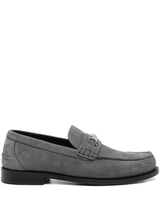 Versace logo penny loafers - men - Calf Suede/Calf Leather/Calf Leather - 44.5 - Grey