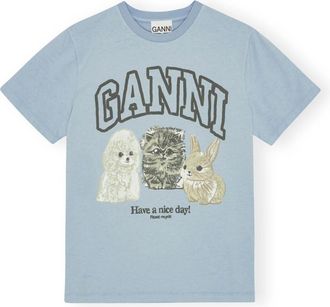 Ganni Dames, Tops, Blauw, Maat: S Katoen