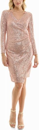 Nicole Miller Barbara Sequin Faux Wrap Dress In Rose Gold