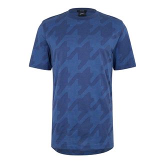 HUGO BOSS Heren C-Thompson Houndstooth Regular T-shirt (Marine Marl)