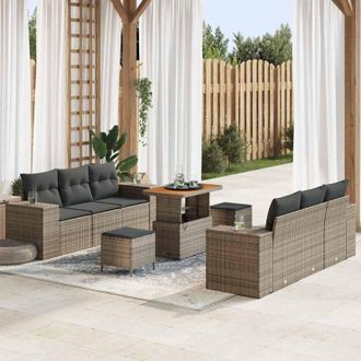 vidaXL Conjunto De Sof&aacute; De Jard&iacute;n 9 Pcs Gris Polirat&aacute;n Vidaxl