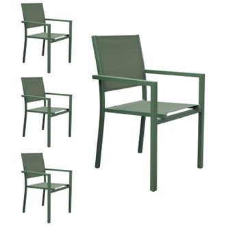 Happy Garden Lote De 4 Sillas De Aluminio Verde Salvia - Textilene Verde Salvia