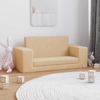 vidaXL vidaXL Divano Letto per Bambini a 2 Posti Crema in Morbido Peluche