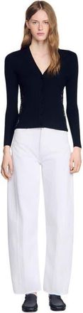 Sandro Cardigan with lace panel in Black at Nordstrom, Size X-Small