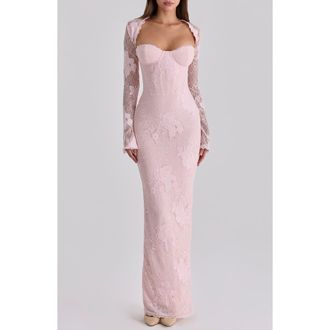 House of CB Lucienne Lace Corset Strapless Gown & Bolero in Pink at Nordstrom, Size X-Large A