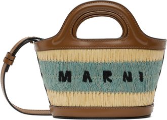【関税＆送料込み】Marni 'Tropicalia Mini' Crossbody Bag Tropicalia Micro Bag in brown leather and raffia-effect