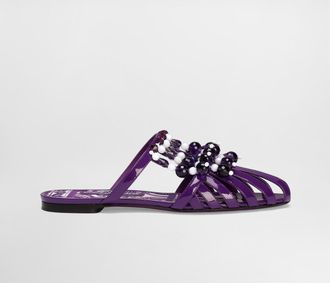 Dolce & Gabbana Patent Leather Sandal With Stones - Woman Slides And Mules Purple 37.5