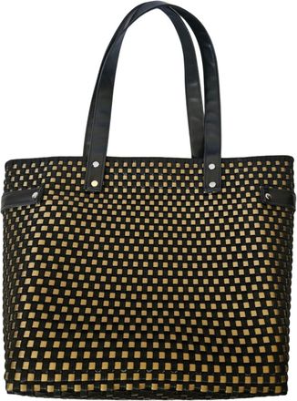 Generic Artisan Handwoven Tote Bag for Women, Handmade Shoulder Handbag, Black and Brown Two-Tone Striped Tote, Boho Style Woven Bag for Travel, Work, Beach, 