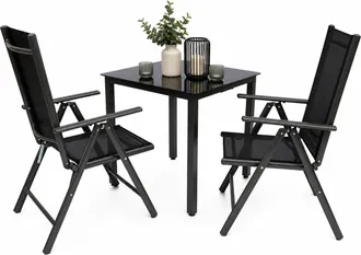 ebuy24 Vcm 3 Piezas Conjunto De Muebles De Jard&iacute;n Grupo De Asientos Grupo De Comedor 1xmesa, 2x Sillas Mesa Dimensiones Aprox. Al. 76 X An. 80 X P. 80 Cm Sil