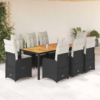 vidaXL Set De Mesa Y Sillas De Jard&iacute;n 9 Pzas Y Cojines Rat&aacute;n Pe Negro Vidaxl
