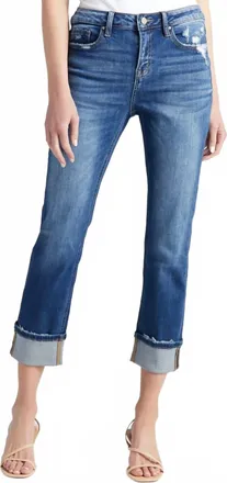 Mica Mid Rise Straight Leg Jeans With Cuff In Blue