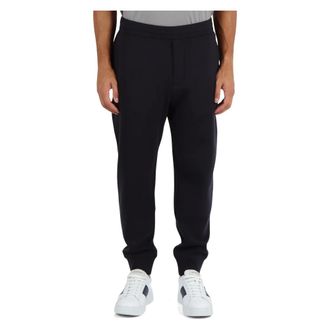 Emporio Armani Broeken, Heren, Blauw, M, Katoen, Sportieve katoenmix broek met logo borduursel