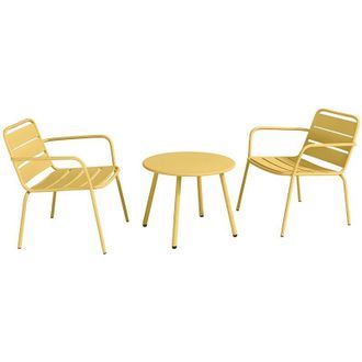 Vente-Unique Salotto da giardino in metallo - 2 poltrone basse impilabili e un tavolino - Giallo senape - MIRMANDE di MYLIA