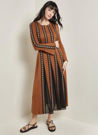Misook Maxi A-Line Dress - Sheer Panel Soft Knit