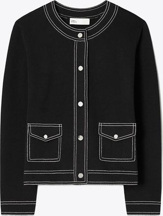 Tory Burch Womens Topstitch Wool Cardigan, size XS