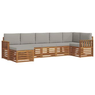vidaXL Conjunto De Sof&aacute; Seccional Con Coj&iacute;n 7 Pcs Gris Natural Y Claro Vidaxl