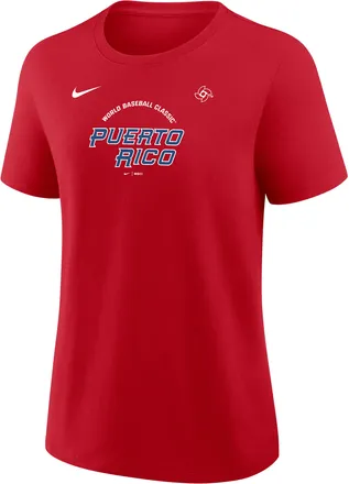Nike Puerto Rico National Baseball Team 2026 World Baseball Classic Script Nike Womens T-Shirt in Red | 01K962QWBR-4XH