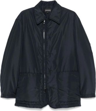 Emporio Armani Blauwe regenjas met ritssluiting - Heren - Regenjassen - Blauw - 2XL - Jassen