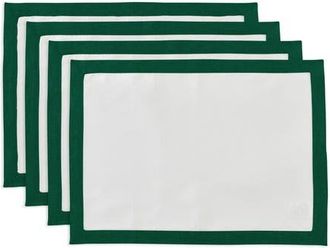Solino Home Linen Placemats Set of 4, 14 x 19 Inch for Dining Table, Holiday and Everyday Table Decor - Classic in Rainforest And White at Nordstrom