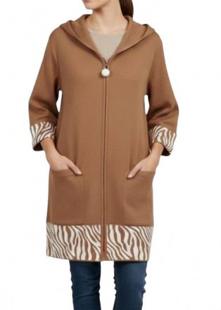 Nelly Animal Print Hooded Cardigan In Camel