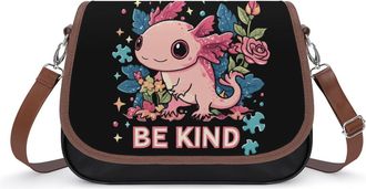 Generic Be Kind Autism Axolotl Crossbody Bag Womens Handbag PU Message Bags Shoulder Purse with Adjustable Strap