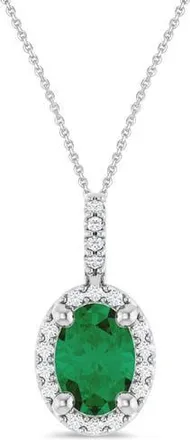 Allurez Oval Lab Emerald & Diamond Halo Pendant Necklace 14K in 0.76Ct/white Gold at Nordstrom, Size 18