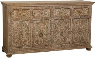 Wanderlust Deco Aparador de madera labrada acabado artesanal marron