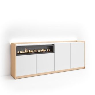 Skraut Home Aparador efecto madera blanco roble 207x37x80cm chimenea efecto fuego