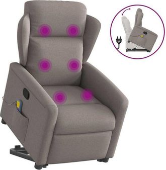 vidaXL Sill&oacute;n Reclinable De Masaje Elevable Tela Gris Taup&eacute; Vidaxl