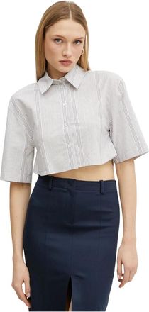 Patrizia Pepe Cropped Katoenen Shirt - Dames - Overhemden - Grijs - M - Katoen - Overhemden