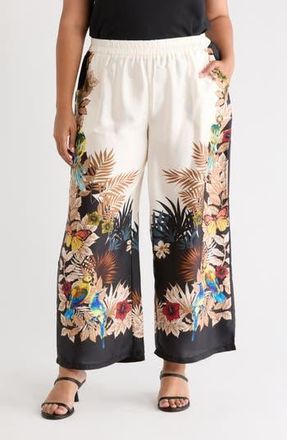 T Tahari Tropical Print Side Border Wide Leg Pants in Jungle Bird Print at Nordstrom Rack, Size 1 X
