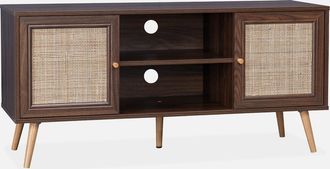 Sweeek Sweeek - Mueble Tv De Ca&ntilde;a Trenzada, 120cm, Boheme, Madera Oscura, 120x39x56.5 Cm