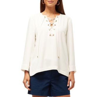 Trina Turk Catamaran Lace Up Top in Whitewash at Nordstrom, Size Medium