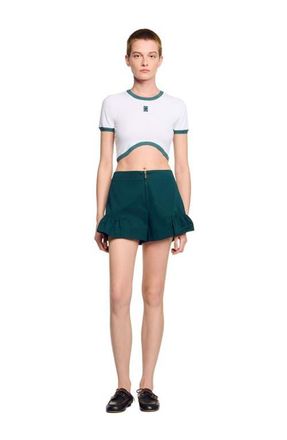 Sandro Two-tone cropped T-shirt in White at Nordstrom, Size X-Large