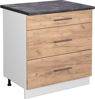 Vicco Mueble Bajo De Cocina Fame-line, Roble Dorado, 80 Cm Con 3 Cajones, Et Antracita