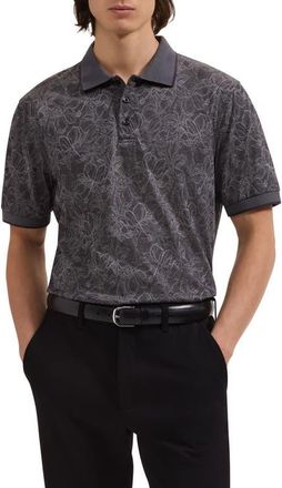 Bugatchi Three Button Floral Print Button-Up Shirt in Black at Nordstrom, Size Xx-Large