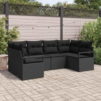 vidaXL Conjunto De Sof&aacute; De Jard&iacute;n 6 Pcs Negro Polirat&aacute;n Vidaxl