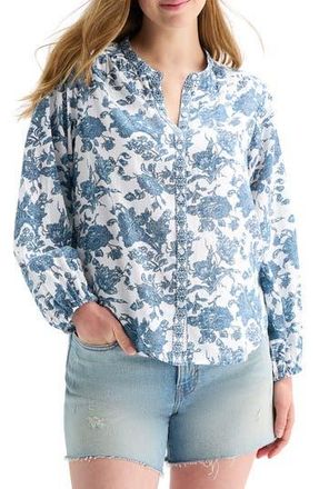 Lucky Brand Floral Balloon Sleeve Button-Up Shirt in Blue Multi at Nordstrom Rack, Size X-Small