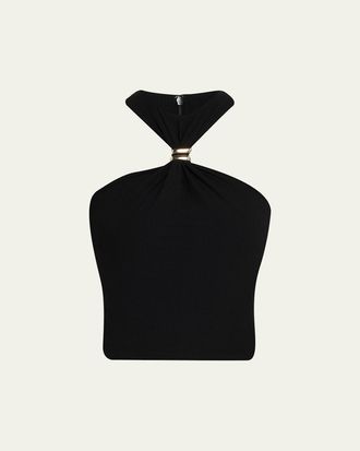 Ronny Kobo Marcel Embellished Halter Jersey Top
