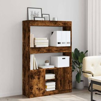 Berkfield Home Highboard&not;Smoked Oak 92x33x140 cm Engineered Wood in Brown | Size: 92 x 33 x 140 cm