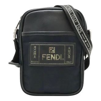 Fendi Pre-owned Cross Body Bags, female, Black, Size: ONE SIZE Pre-owned Pequin Nylon Leather Shoulder Bag
