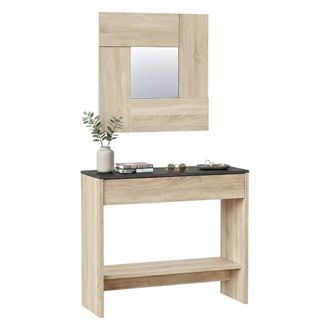 Dmora Mueble De Entrada Ddrag, Pasillo Con Espejo, Mueble Con Cajonera Y Balda Para Entrada, Armario De Entrada Moderno, 92x33h149 Cm, Roble Y Nogal - Dmora