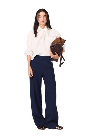 Maje Linen-blend sailor trousers in Navy at Nordstrom, Size 42 Eu