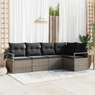 vidaXL Vidaxl - Conjunto De Sof&aacute; De Jard&iacute;n Con Coj&iacute;n 5 Pcs Gris