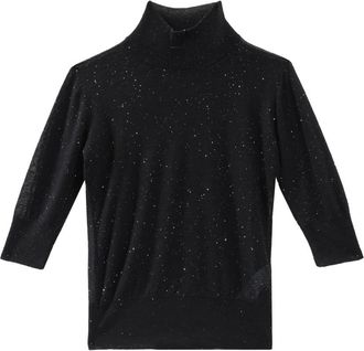 Genny Dolcevita Sottile Paillettes - Dames - Coltruien - Zwart - M - Wol - Truien & Vesten