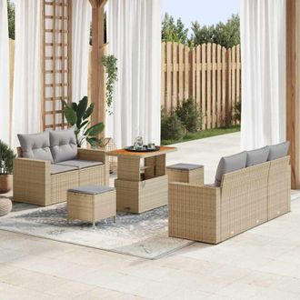 vidaXL Vidaxl - Conjunto De Sof&aacute; De Jard&iacute;n 8 Pcs Beige Rat&aacute;n Sint&eacute;tico