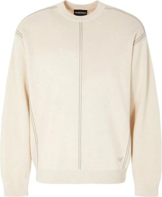 Emporio Armani Wolmix Pullover Sweater - Heren - Ronde hals truien - Beige - M - Wol - Truien & Vesten