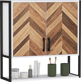 HOMCOM Bathroom Cabinet Wall Mounted Over The Toilet With 2 Doors - Walnut | TJ Hughes